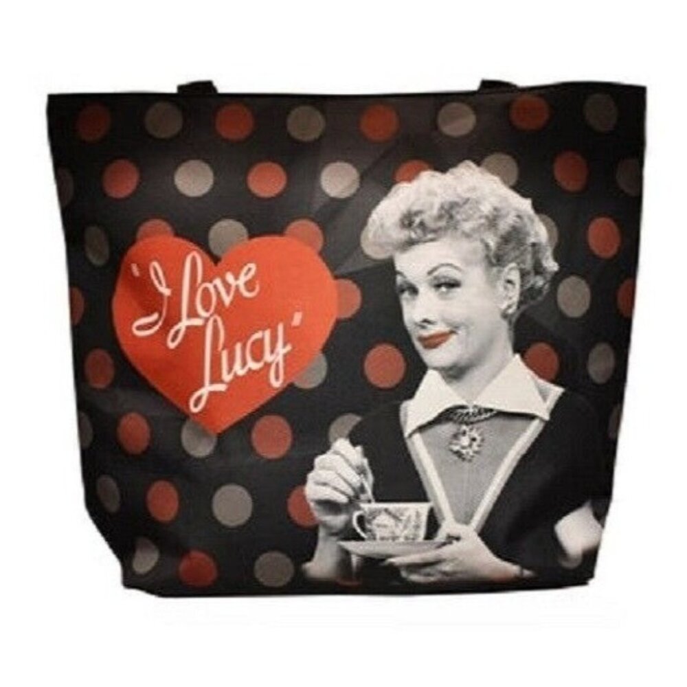 New Black I Love Lucy Heart Tote Bag Large Shoulder Shopping Lucille Balle Gift - Picture 2 of 2